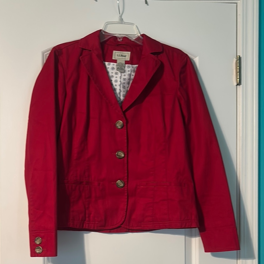 L.L. Bean Women's Red Fitted Button Jacket - office holiday